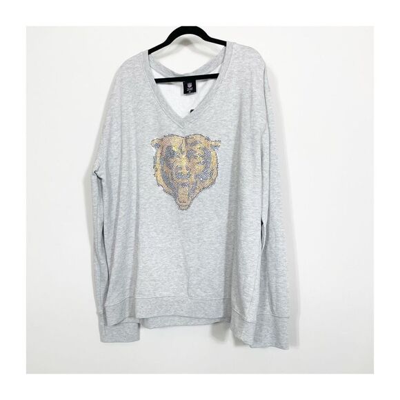 NFL Chicago Bears Sweatshirt Pullover Embellished Gray V Neck Ladies 4X NEW - Picture 1 of 7